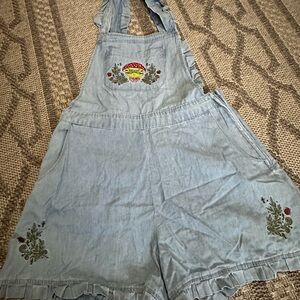 Hot Topic Blue Denim Overalls with Embroidery